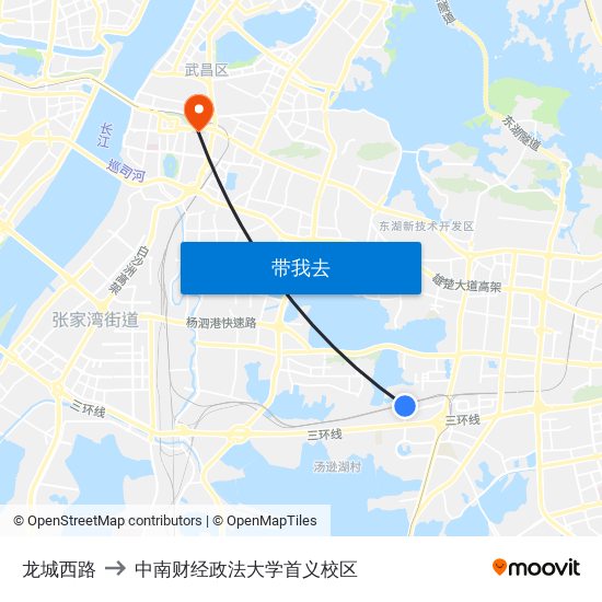 龙城西路 to 中南财经政法大学首义校区 map