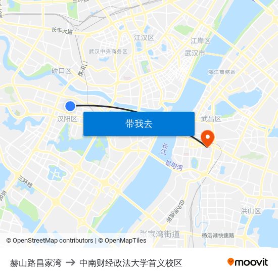 赫山路昌家湾 to 中南财经政法大学首义校区 map