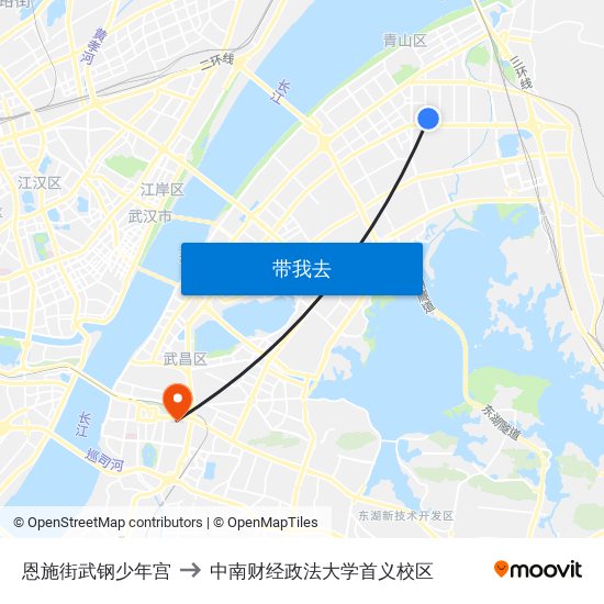 恩施街武钢少年宫 to 中南财经政法大学首义校区 map