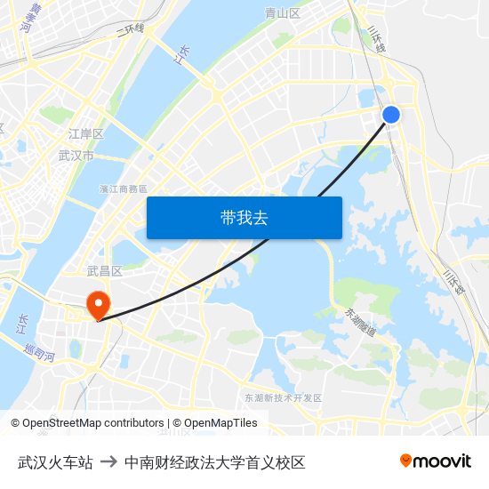 武汉火车站 to 中南财经政法大学首义校区 map