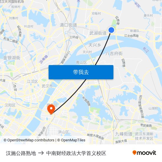 汉施公路熟地 to 中南财经政法大学首义校区 map