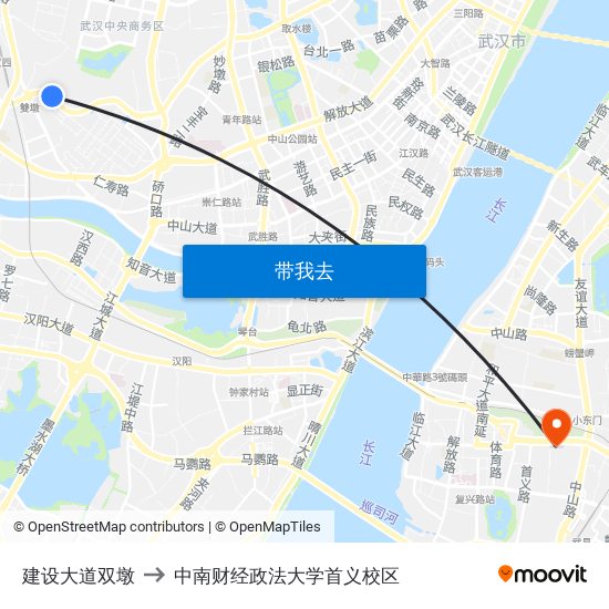 建设大道双墩 to 中南财经政法大学首义校区 map