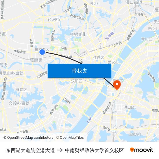 东西湖大道航空港大道 to 中南财经政法大学首义校区 map