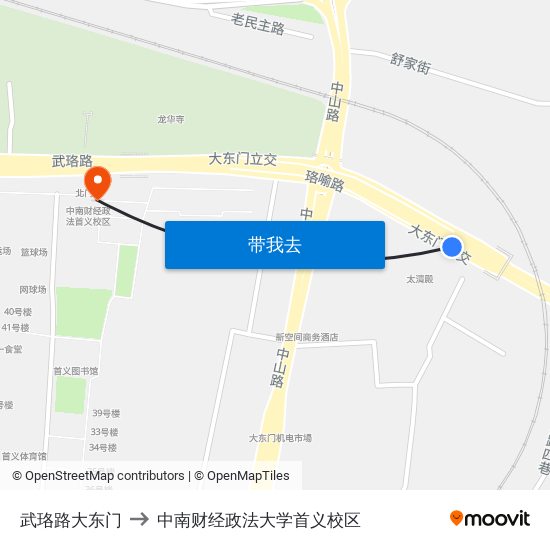 武珞路大东门 to 中南财经政法大学首义校区 map