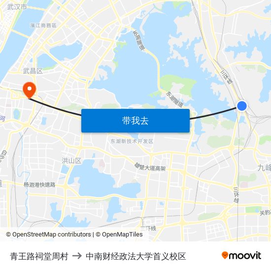 青王路祠堂周村 to 中南财经政法大学首义校区 map