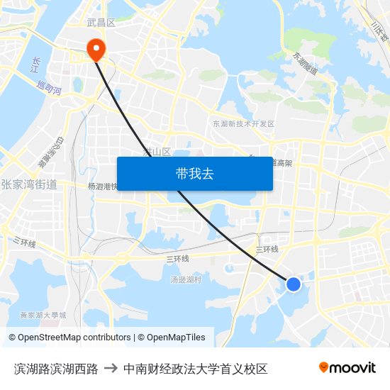 滨湖路滨湖西路 to 中南财经政法大学首义校区 map