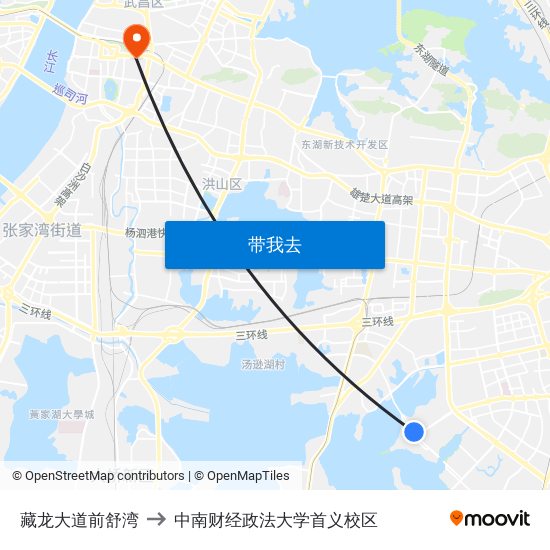 藏龙大道前舒湾 to 中南财经政法大学首义校区 map