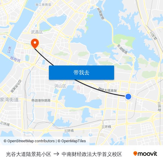 光谷大道陆景苑小区 to 中南财经政法大学首义校区 map