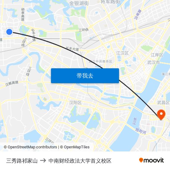 三秀路祁家山 to 中南财经政法大学首义校区 map