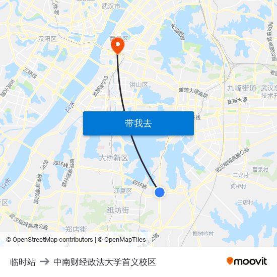 临时站 to 中南财经政法大学首义校区 map