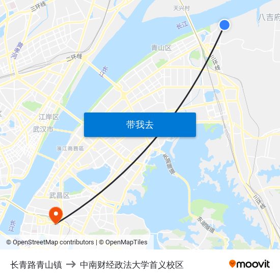 长青路青山镇 to 中南财经政法大学首义校区 map