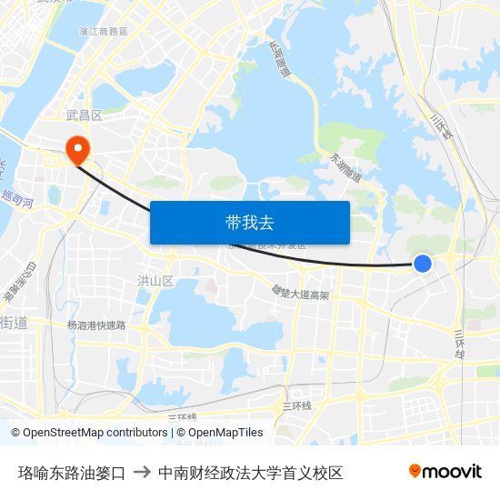 珞喻东路油篓口 to 中南财经政法大学首义校区 map