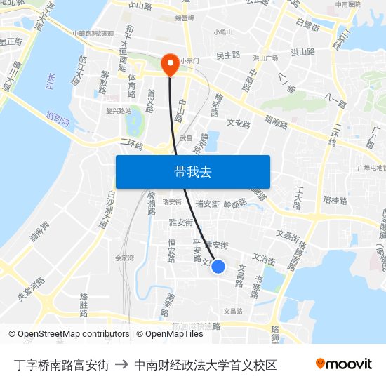 丁字桥南路富安街 to 中南财经政法大学首义校区 map