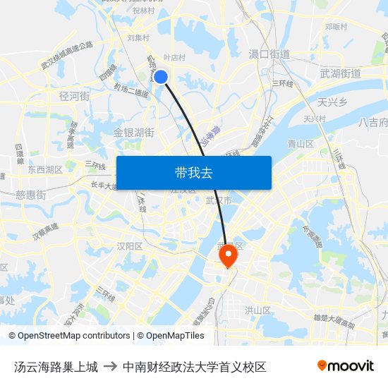 汤云海路巢上城 to 中南财经政法大学首义校区 map