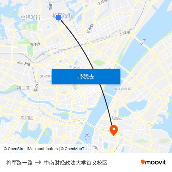 将军路一路 to 中南财经政法大学首义校区 map
