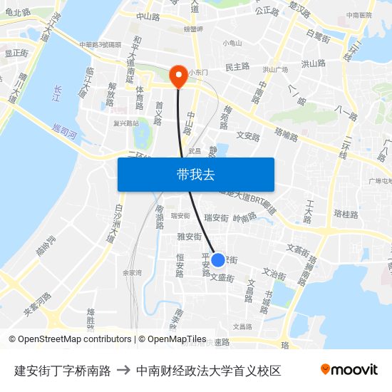 建安街丁字桥南路 to 中南财经政法大学首义校区 map