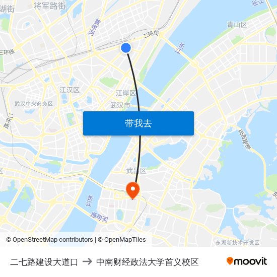 二七路建设大道口 to 中南财经政法大学首义校区 map