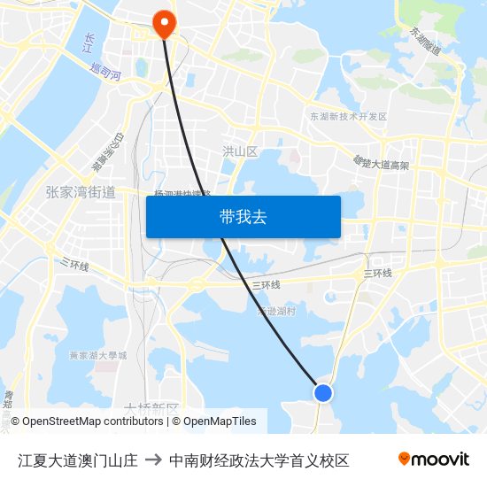 江夏大道澳门山庄 to 中南财经政法大学首义校区 map