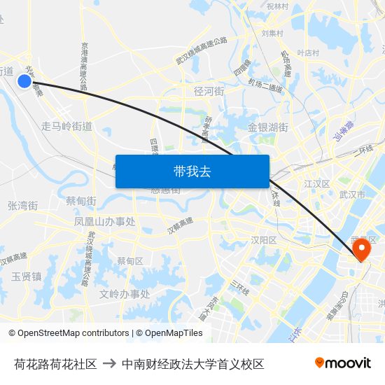 荷花路荷花社区 to 中南财经政法大学首义校区 map