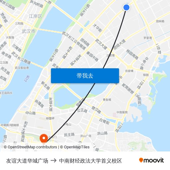 友谊大道华城广场 to 中南财经政法大学首义校区 map