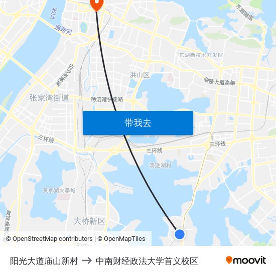 阳光大道庙山新村 to 中南财经政法大学首义校区 map