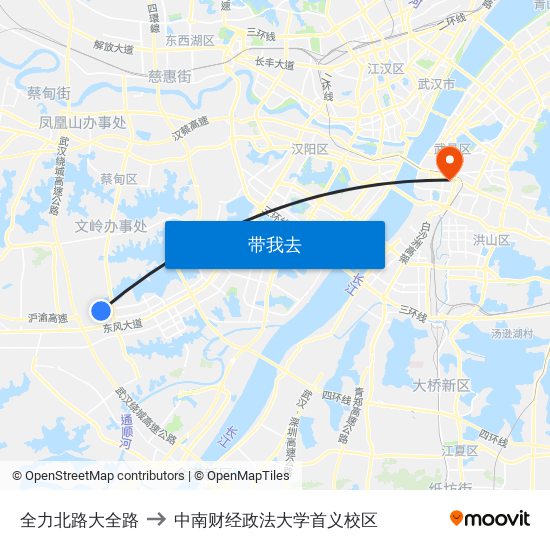 全力北路大全路 to 中南财经政法大学首义校区 map