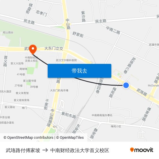 武珞路付傅家坡 to 中南财经政法大学首义校区 map