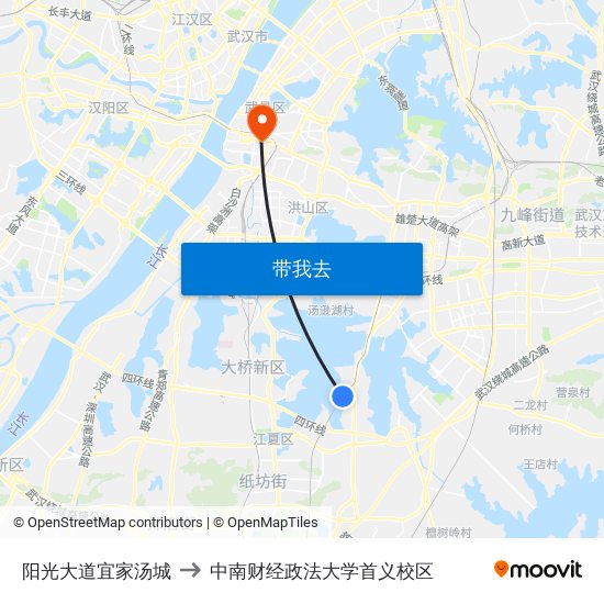 阳光大道宜家汤城 to 中南财经政法大学首义校区 map