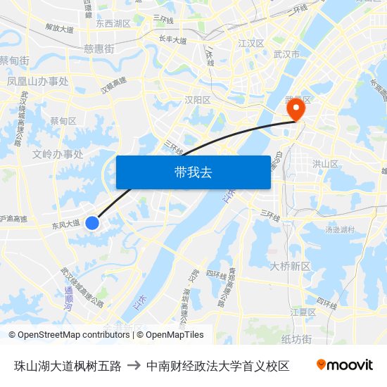 珠山湖大道枫树五路 to 中南财经政法大学首义校区 map