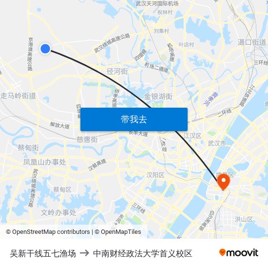 吴新干线五七渔场 to 中南财经政法大学首义校区 map