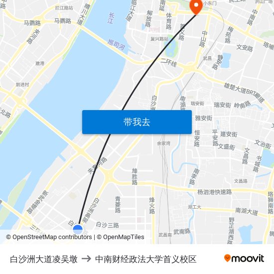 白沙洲大道凌吴墩 to 中南财经政法大学首义校区 map