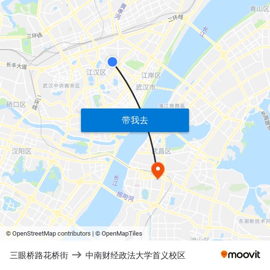 三眼桥路花桥街 to 中南财经政法大学首义校区 map