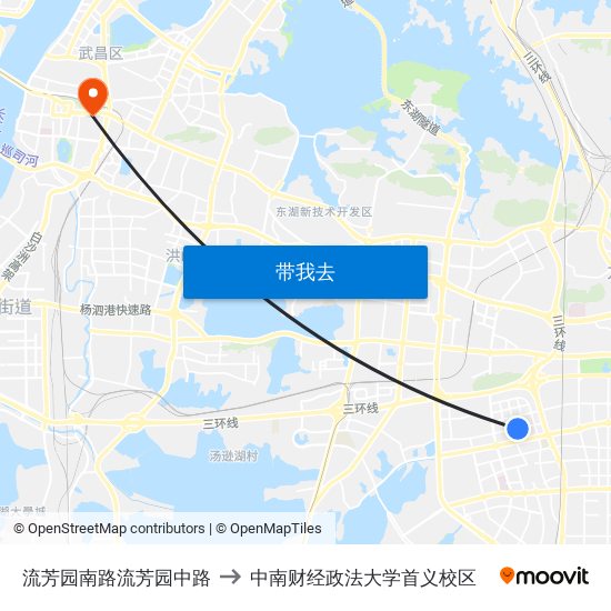 流芳园南路流芳园中路 to 中南财经政法大学首义校区 map