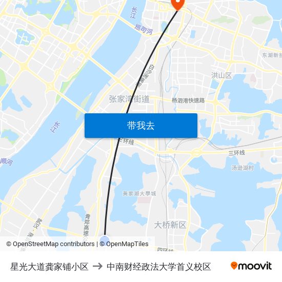 星光大道龚家铺小区 to 中南财经政法大学首义校区 map