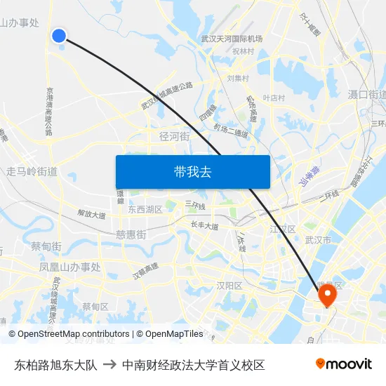 东柏路旭东大队 to 中南财经政法大学首义校区 map