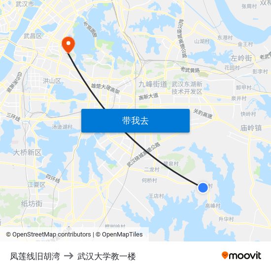 凤莲线旧胡湾 to 武汉大学教一楼 map