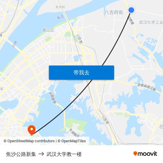 焦沙公路新集 to 武汉大学教一楼 map