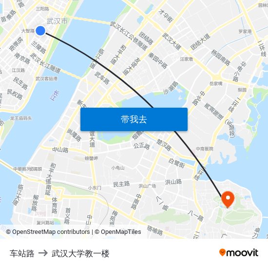 车站路 to 武汉大学教一楼 map