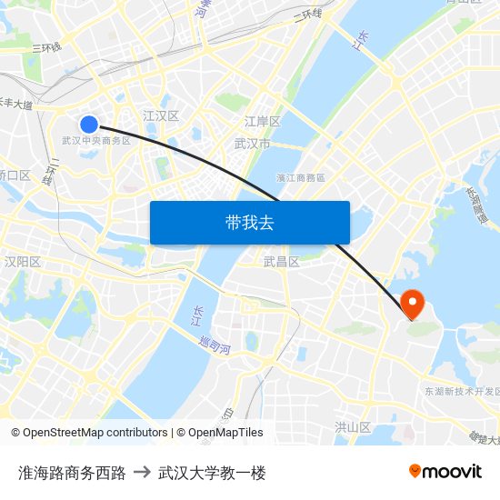 淮海路商务西路 to 武汉大学教一楼 map