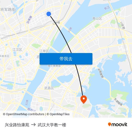 兴业路怡康苑 to 武汉大学教一楼 map