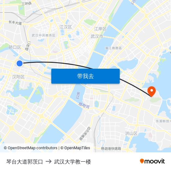 琴台大道郭茨口 to 武汉大学教一楼 map