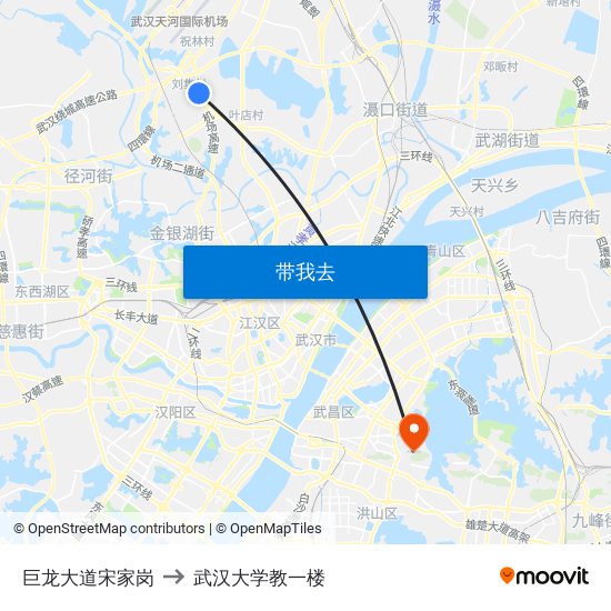 巨龙大道宋家岗 to 武汉大学教一楼 map