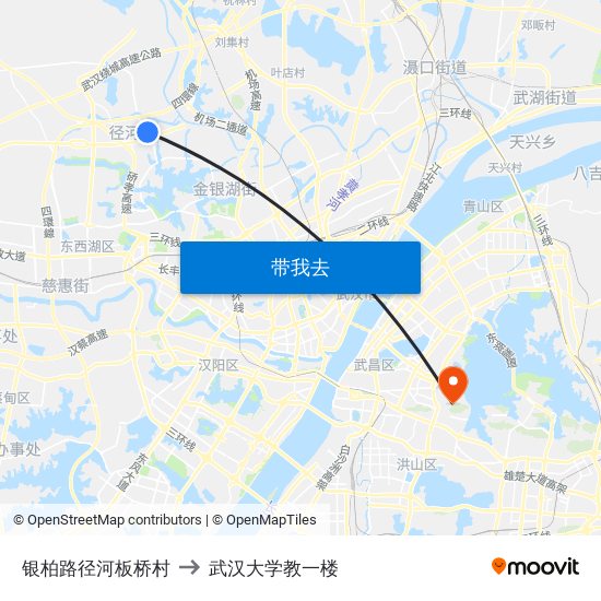 银柏路径河板桥村 to 武汉大学教一楼 map