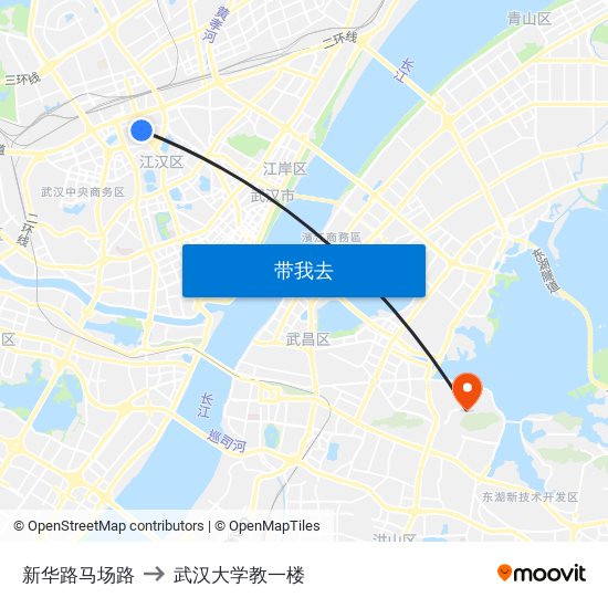 新华路马场路 to 武汉大学教一楼 map