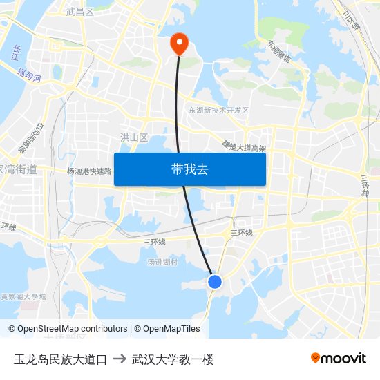 玉龙岛民族大道口 to 武汉大学教一楼 map