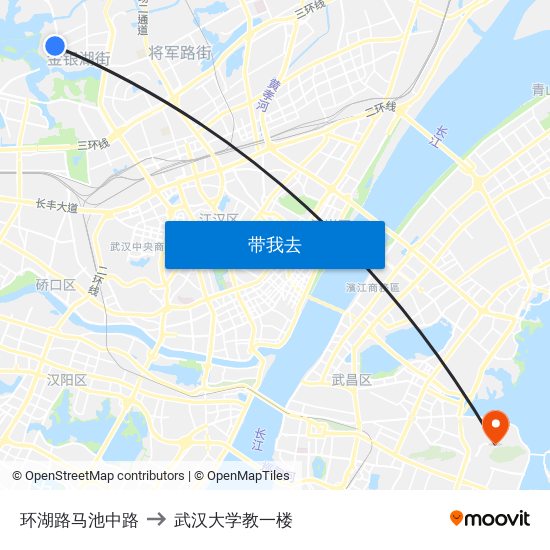 环湖路马池中路 to 武汉大学教一楼 map