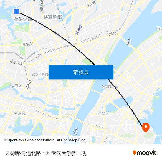 环湖路马池北路 to 武汉大学教一楼 map