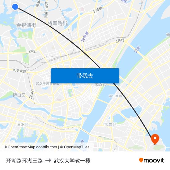 环湖路环湖三路 to 武汉大学教一楼 map