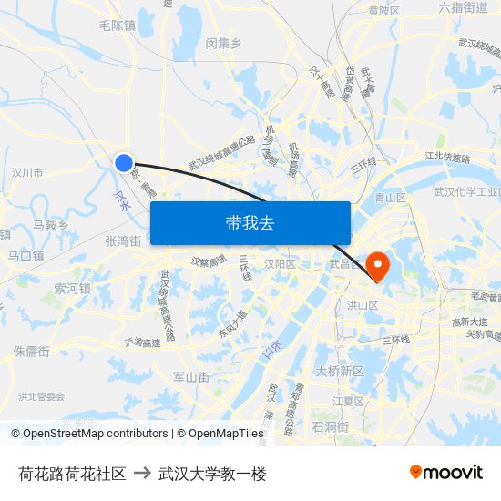 荷花路荷花社区 to 武汉大学教一楼 map