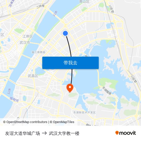 友谊大道华城广场 to 武汉大学教一楼 map